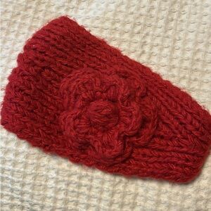 Red Knit Headband with Buttons